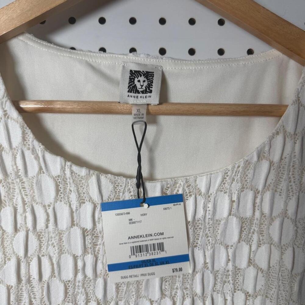 New Anne Klein Blouse Womens XL White Sleeveless Textured Lined Stretch - Picture 2 of 4